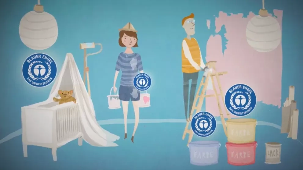 Videovorschau, Illustration mit einer Frau und einem Mann beim renovieren